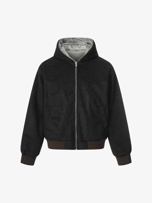 Retro Reversible Fleece Lined Zip-up Hooded Jacket 