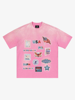 Washed Vintage Sticker Print T-Shirt 