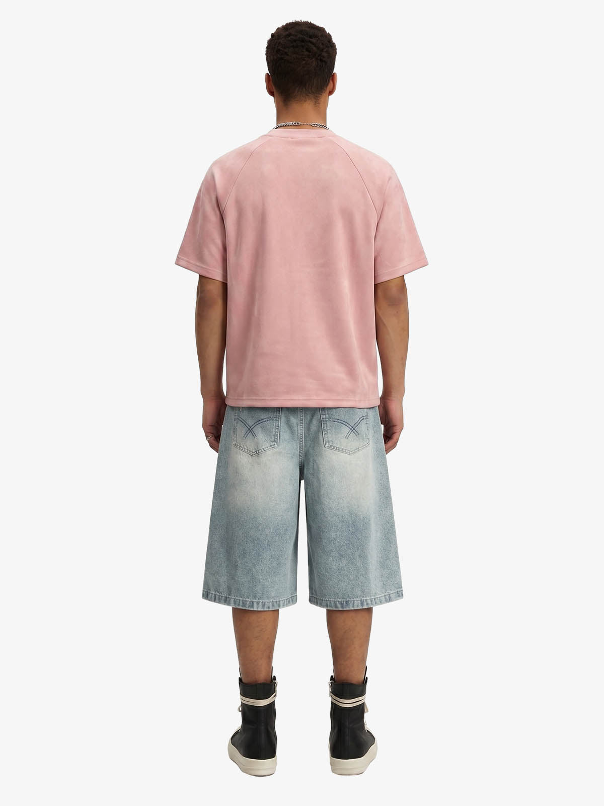 Suede Panel Embroidered Logo Short Sleeve T-Shirt 