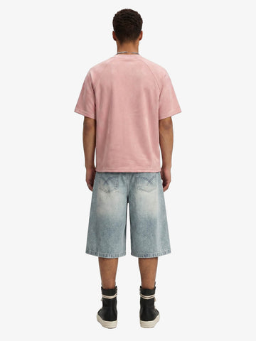 Suede Panel Embroidered Logo Short Sleeve T-Shirt 