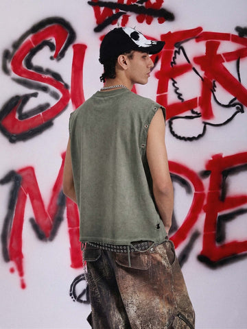 Distressed "SUPM.CO" Soccer Graphic Sleeveless T-Shirt 