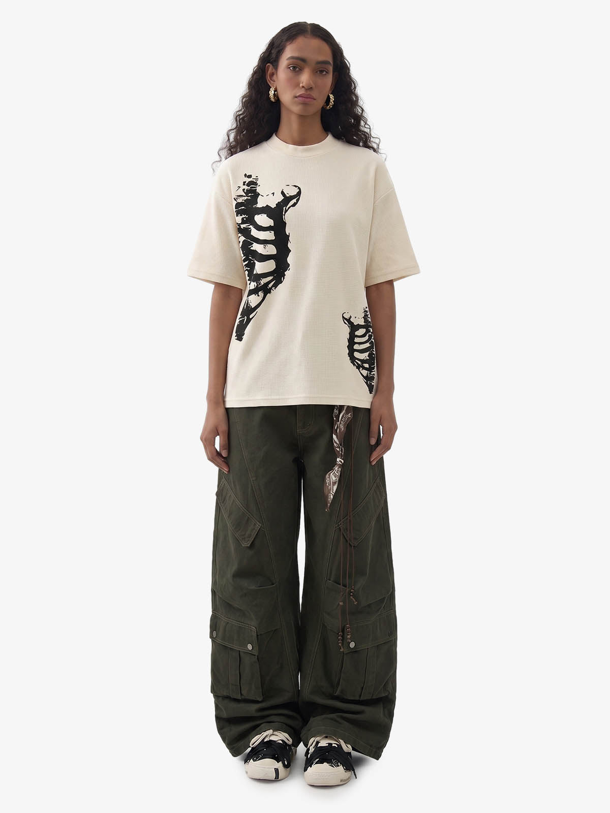 Draped Fabric Accessories Deconstructed Wide Leg Cargo Pants 