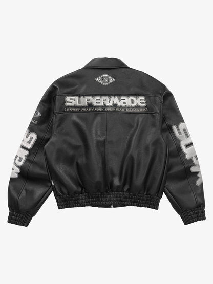 Faux Leather Vintage Street Black Air Jacket - 1821 