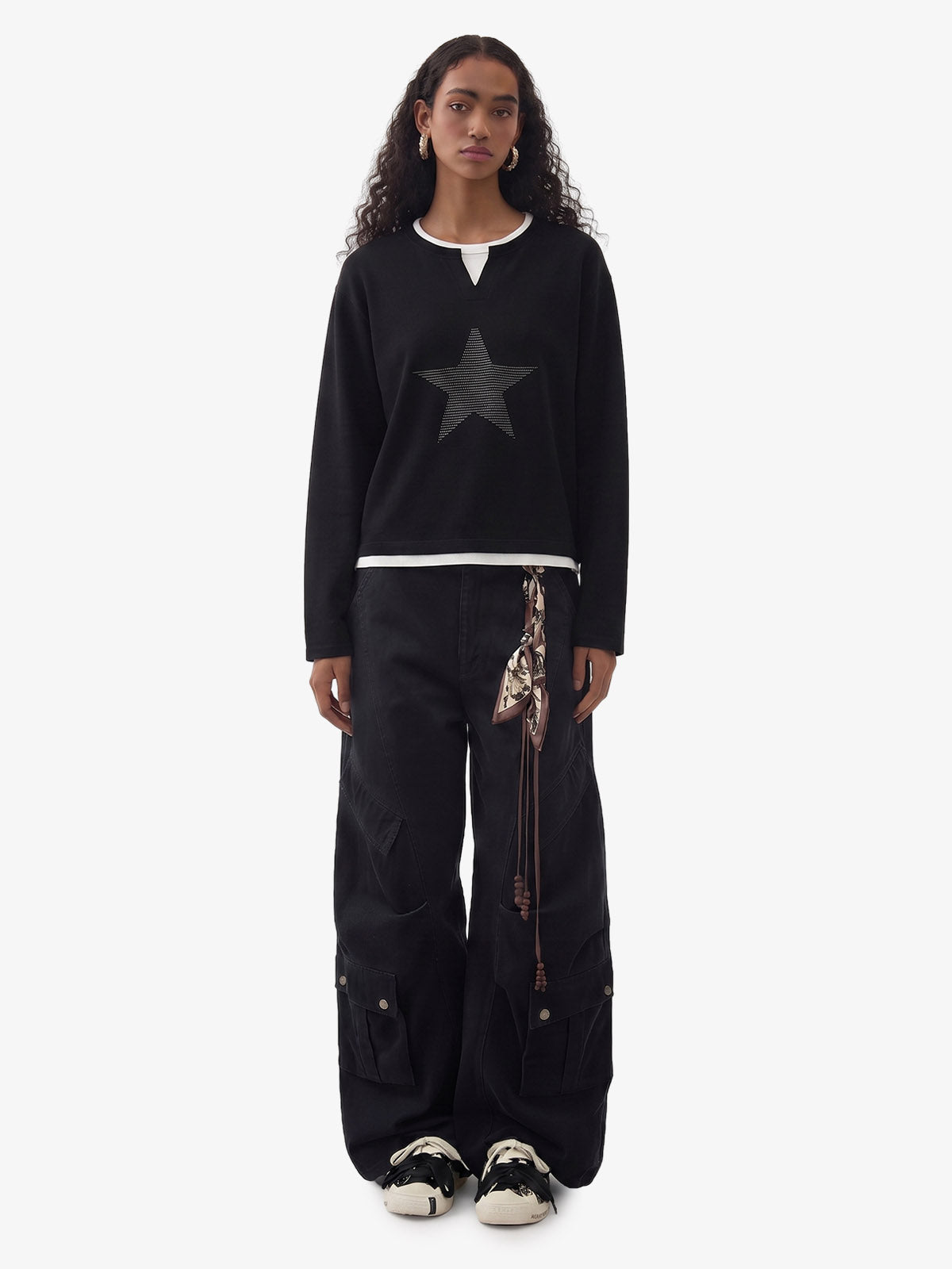 Layered Crewneck Star Print Long-Sleeve T-Shirt 