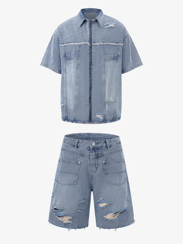 Ripped Denim Distressed Suit - 2460 