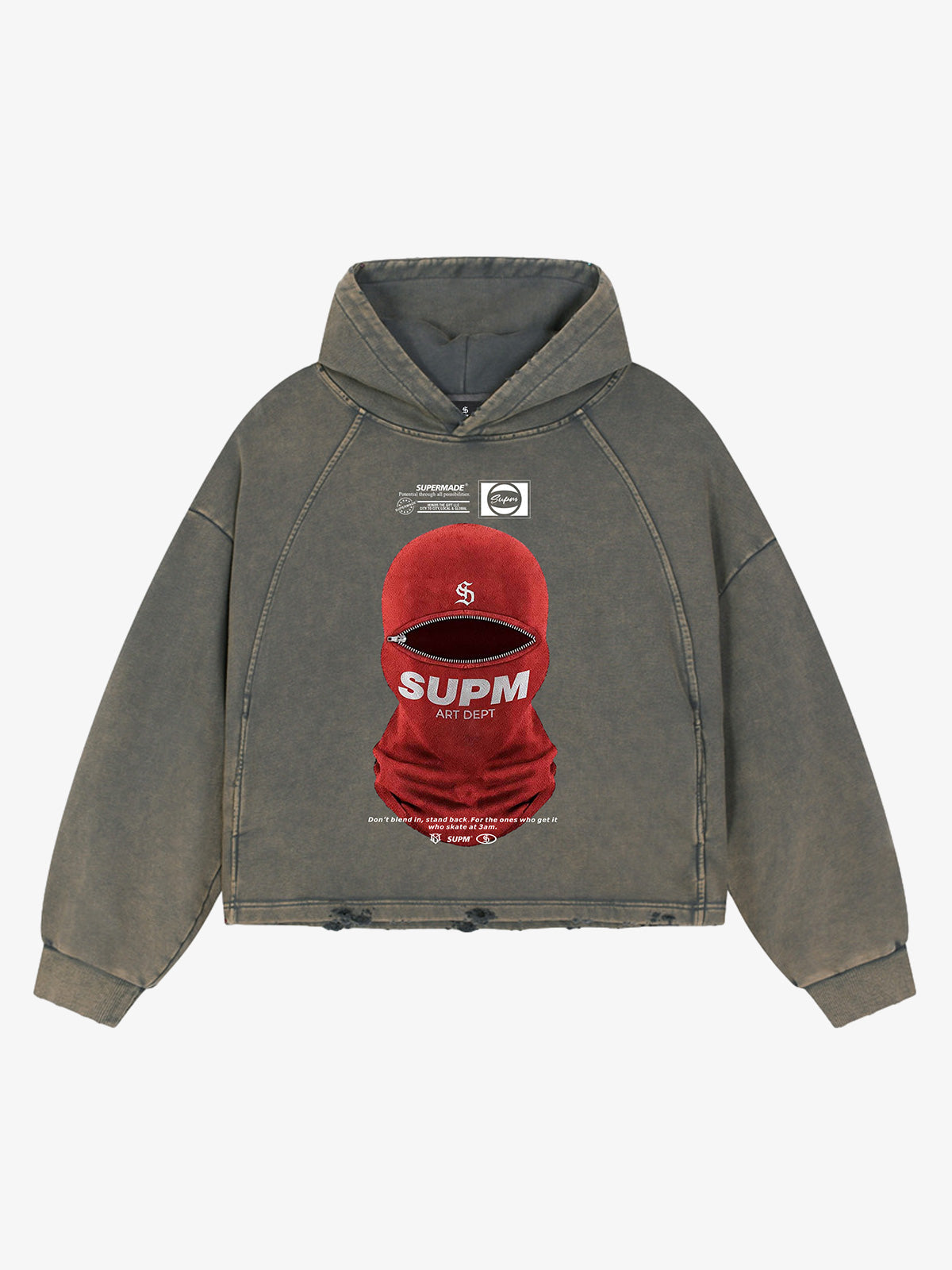 Retro Bandit Hat Graphic Distressed Cropped Hoodie 