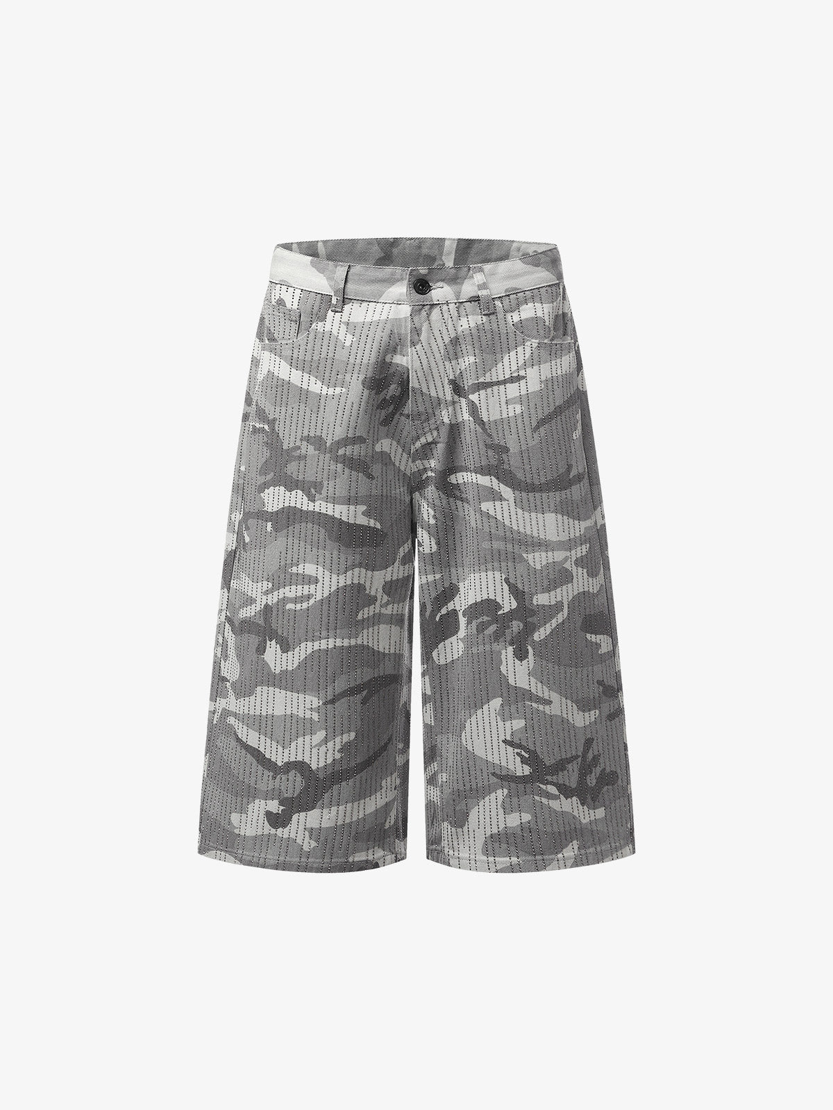 Camouflage-Cargoshorts mit Perforation – Weit geschnittene Utility-Shorts aus Baumwollmischgewebe