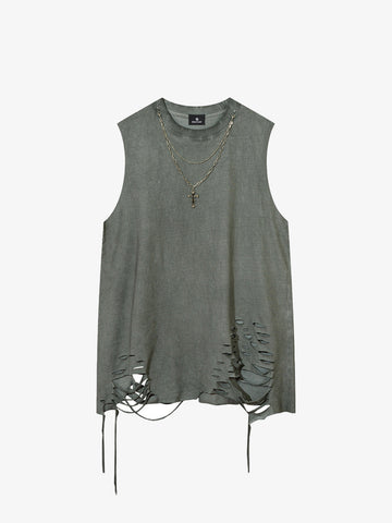 Street Ripped Vest with Detachable Necklace 