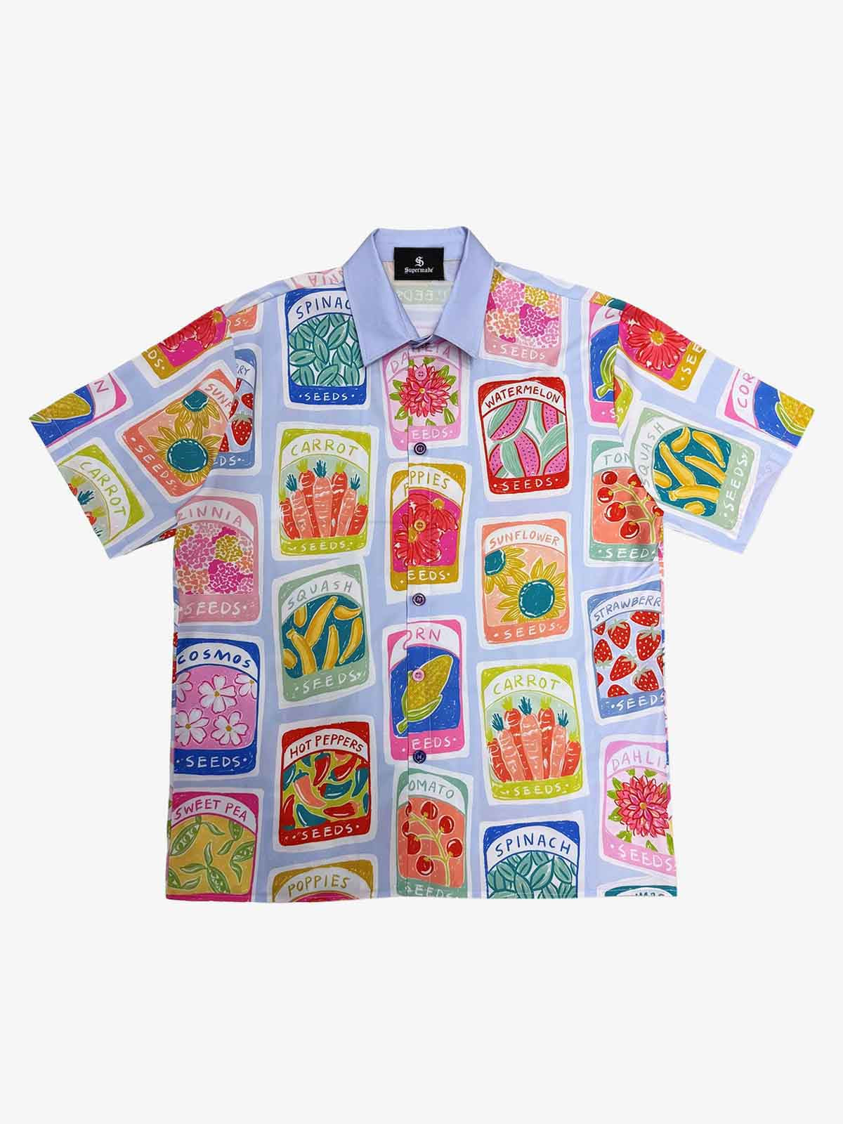Vintage Seed Packet Camp Collar Boxy Shirt 
