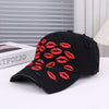 Red Lip Embroidery Distressed Baseball Cap 