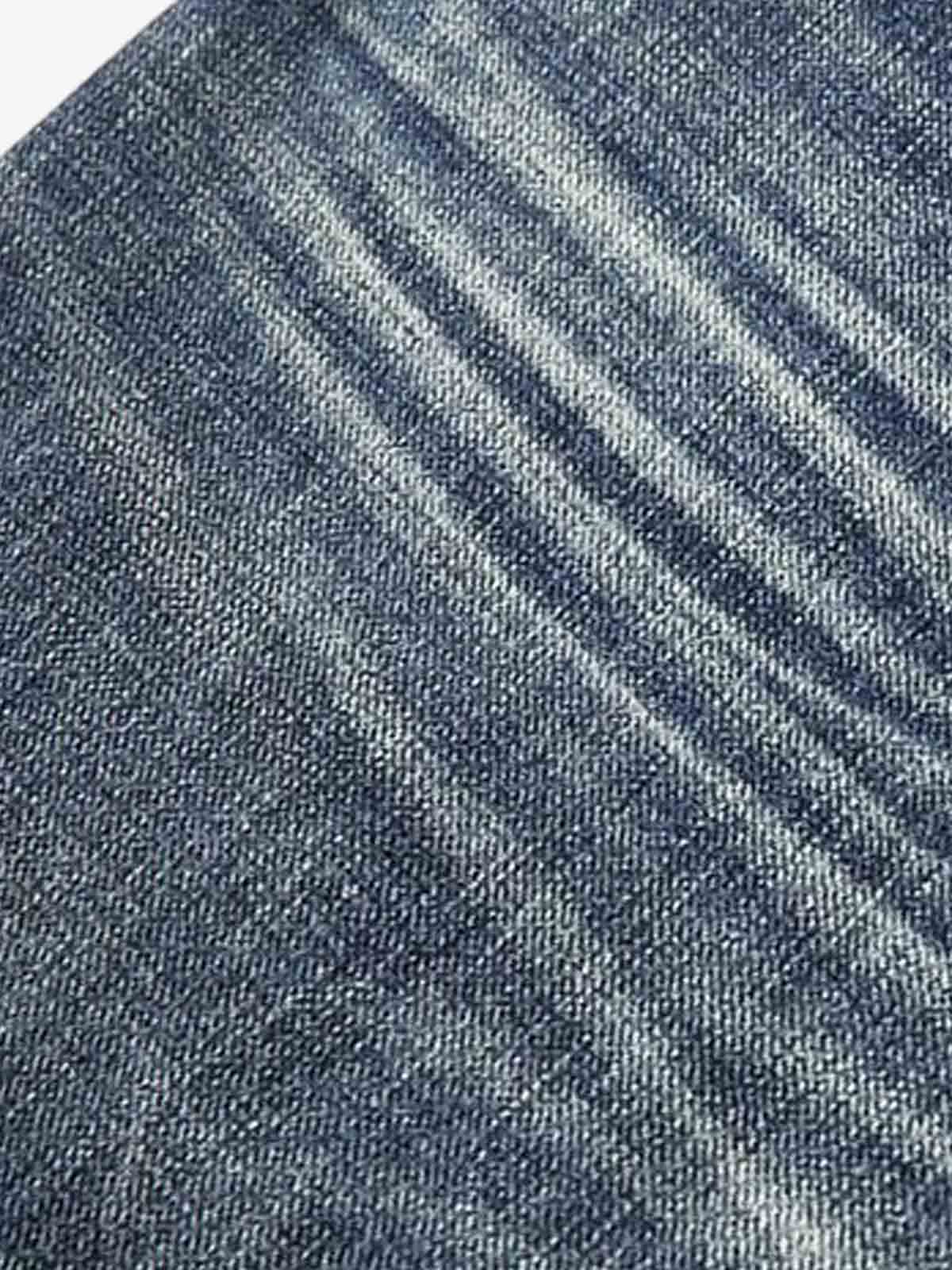 Vintage Washed Tiger Print Wide Leg Denim Jeans 