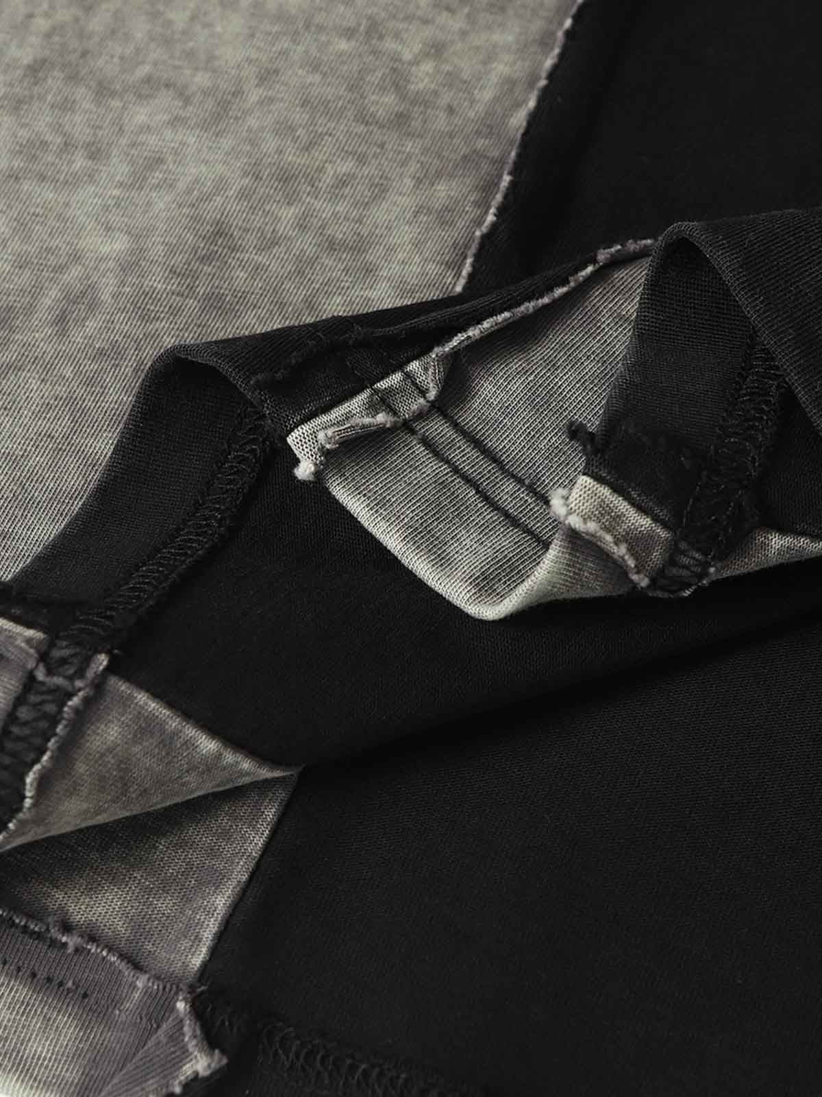 Washed Asymmetric Raw Edge Panel Knit T-Shirt 