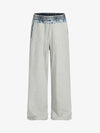 Vintage Wash Denim Waistband Patchwork Sweatpants 