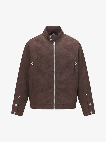 Suede Studded Zip Up Jacket 