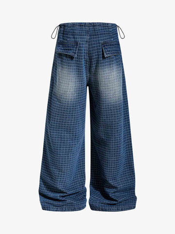 Grid Print Cotton-Linen Drawstring Shorts – Relaxed Fit Casual Streetwear