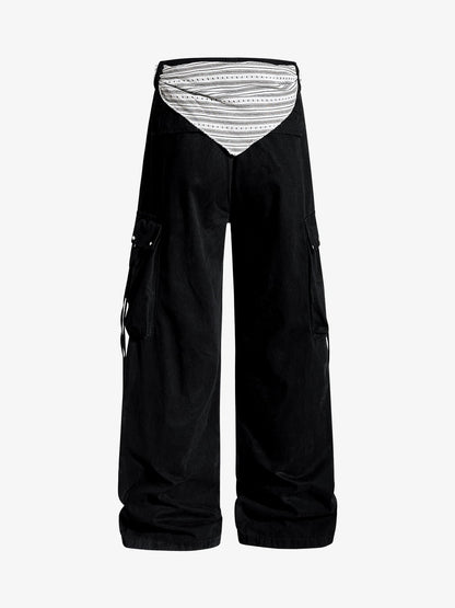 Bandana Waist Strap Multi-Pocket Cotton Cargo Pants 