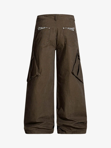 Vintage Patchwork Leopard Pocket Wide Leg Cargo Pants 