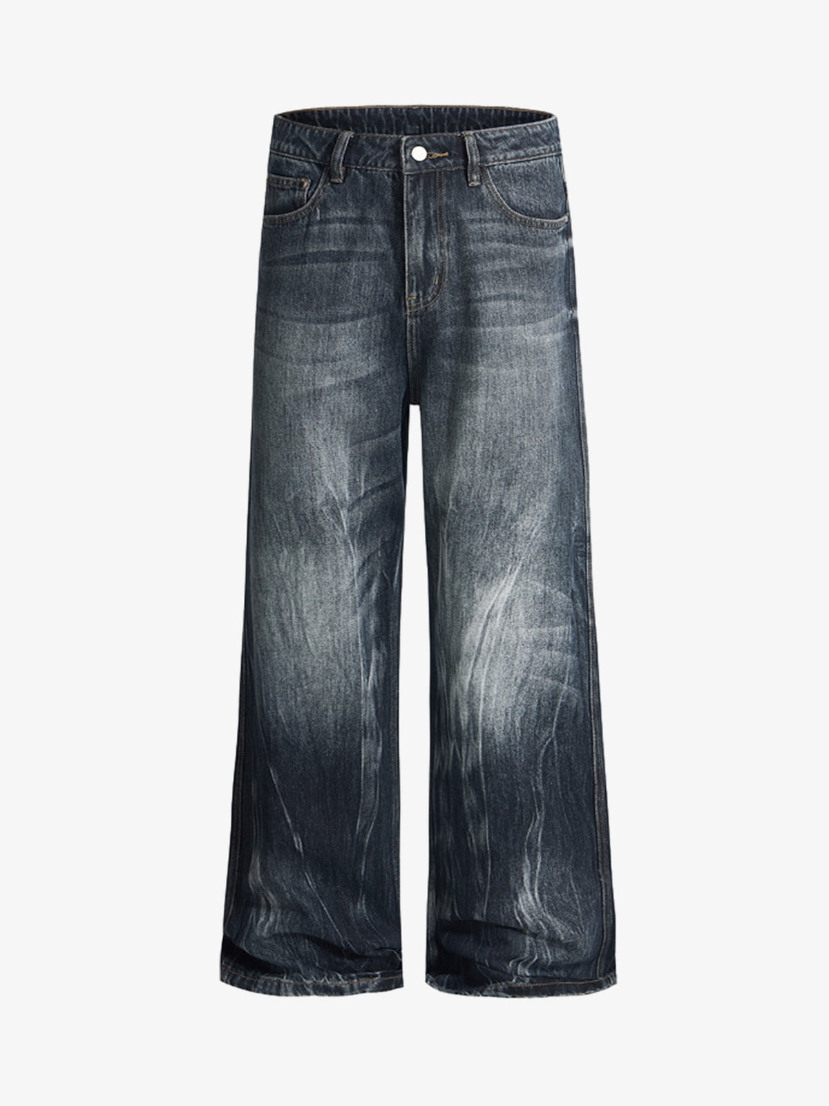 Vintage Distressed Wash Wide Leg Jeans 