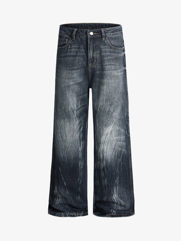 Vintage Distressed Wash Wide Leg Jeans 