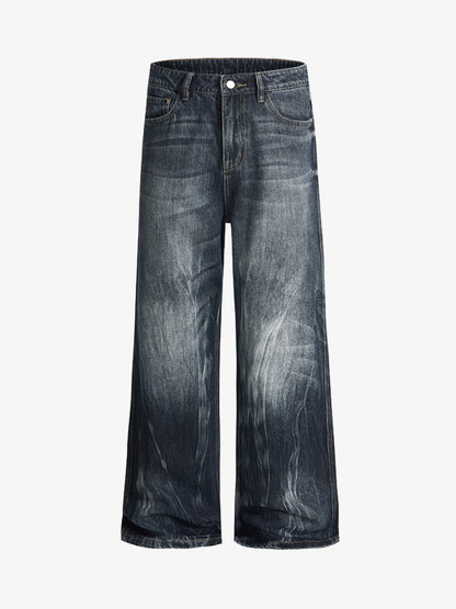 Vintage Distressed Wash Wide Leg Jeans 