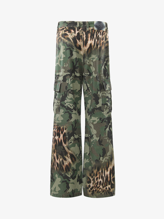Camouflage-Leoparden-Patchwork-Cargohose