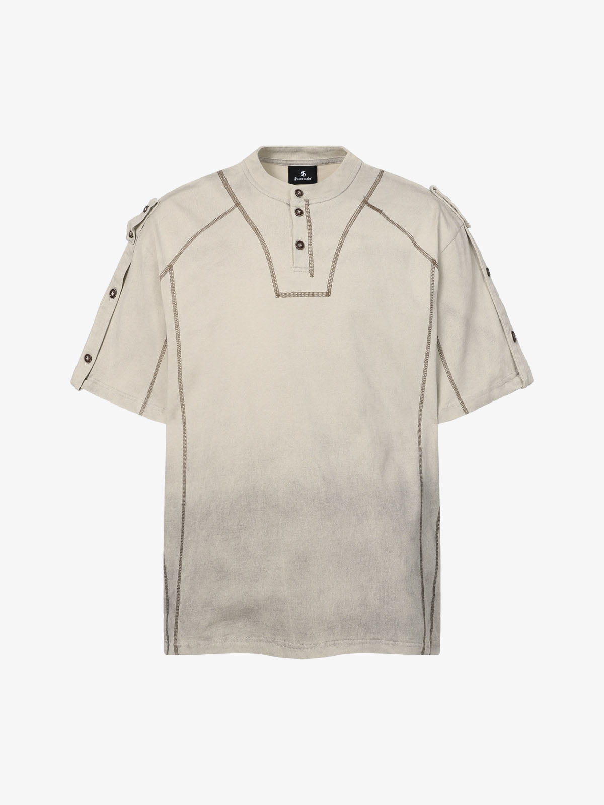 Vintage-Inspired Ombré Wash Henley Detail T-Shirt 