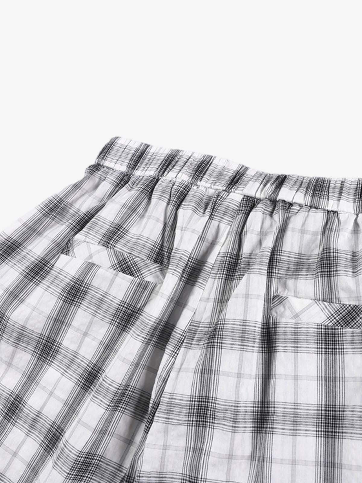 Plaid Wide-Leg Pants with Button-Front Waistband – Cotton Blend Relaxed Fit Casual Trousers