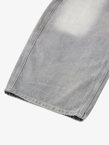 Retro Washed Distressed Curved Blade Wide-Leg Jeans 