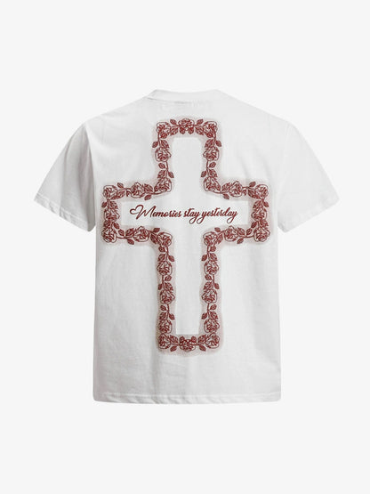 Rose Cross Slogan Graphic T-Shirt 