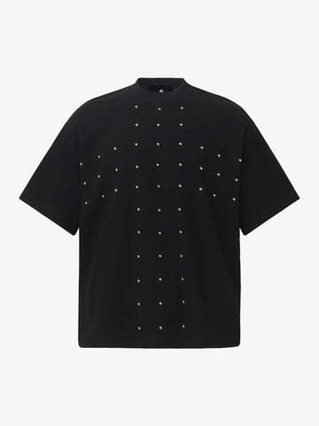 Nietenbesetztes Waffel-T-Shirt mit Kreuzmuster