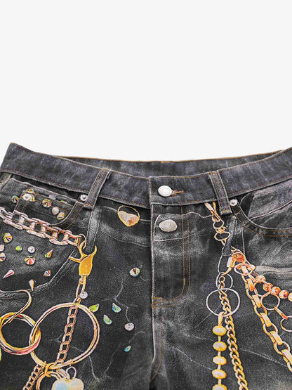 Jeans mit 3D-Schlüsselketten-Print