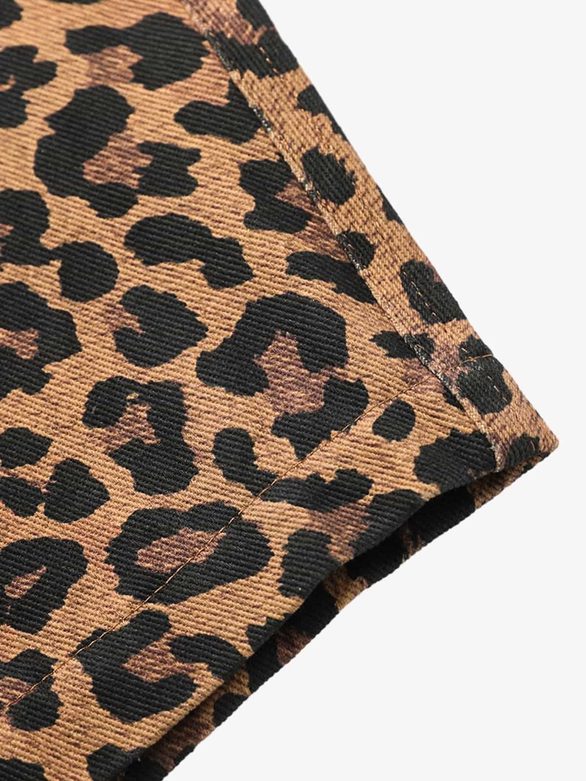 Retro Leopard Print Pleated Pocket Casual Pants 