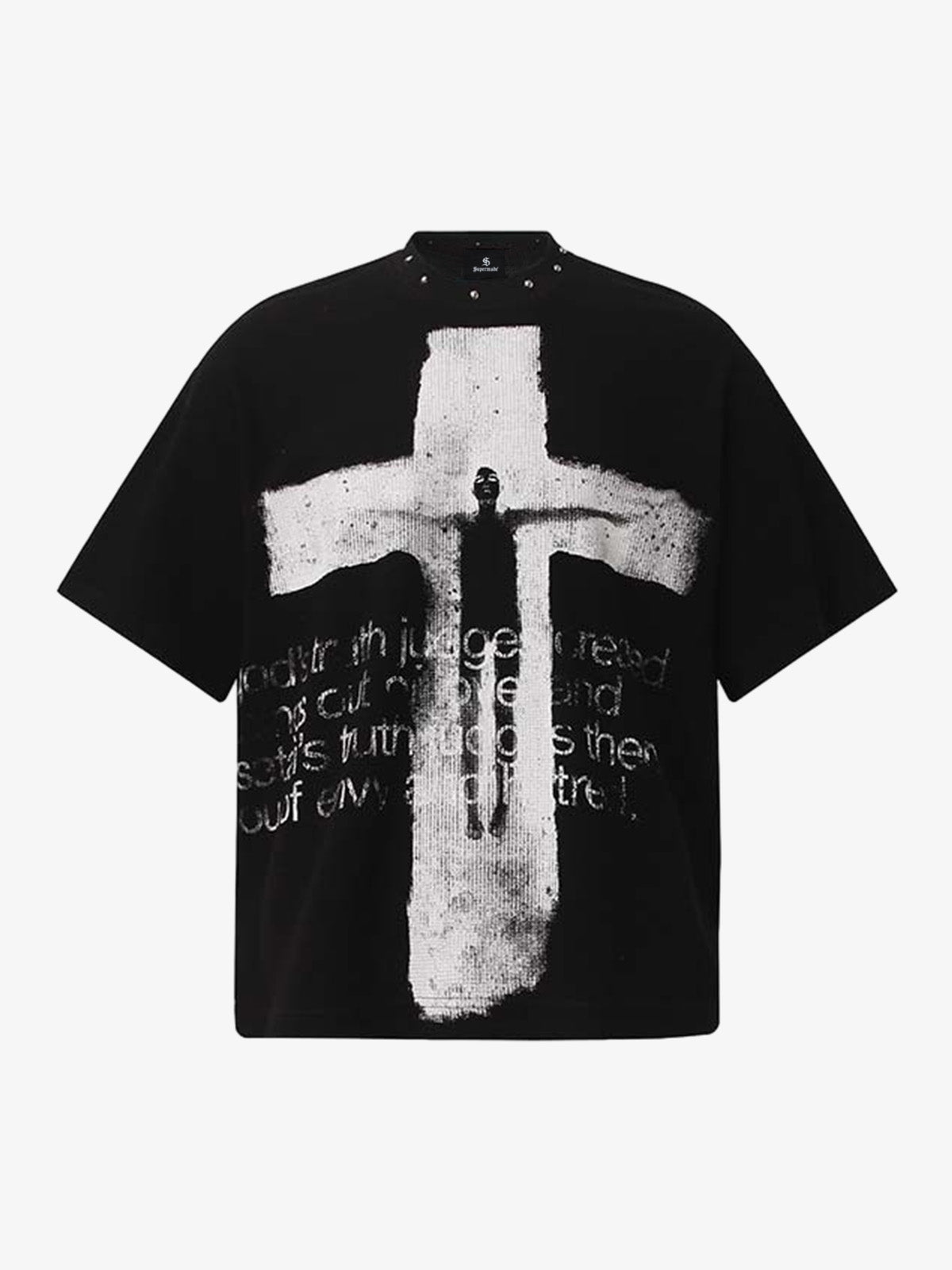 Waffelpiqué-T-Shirt mit Nietenkragen und Kreuzmuster