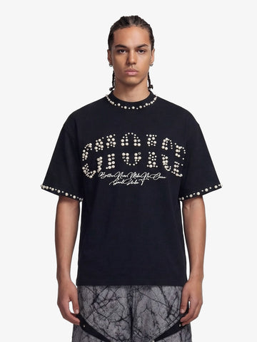 Elegant Pearl-Embellished Oversized T-Shirt 