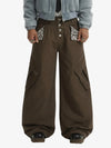 Vintage Patchwork Leopard Pocket Wide Leg Cargo Pants 