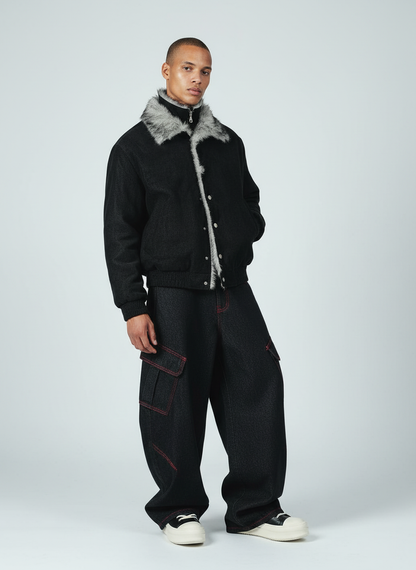 Vintage Dual-layer Collar Fleece-lined Zipper Jacket 
