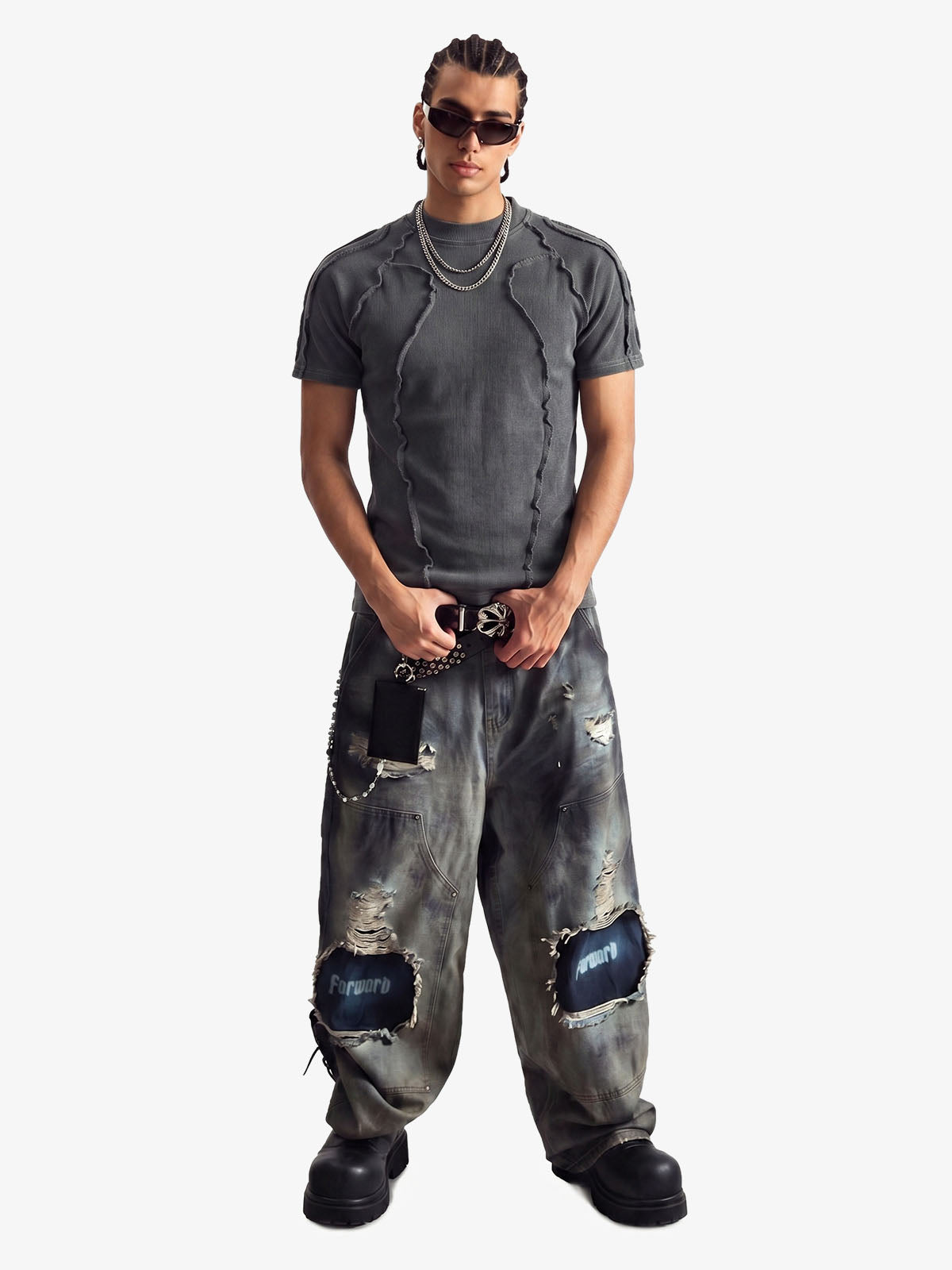 T-Shirt mit freiliegenden Nähten aus Wasteland Wash