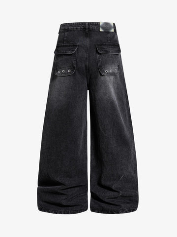 Dark Wash Denim Pants with Silver Studs – Relaxed Fit Streetwear Jeans