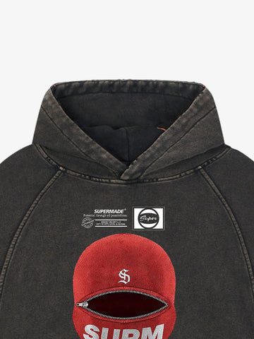 Retro Bandit Hat Graphic Distressed Cropped Hoodie 