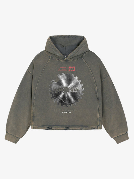 Industrial Saw Blade Graphic Cropped Hoodie 