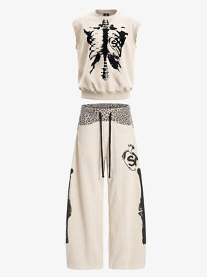 Skeleton Graphic Sleeveless Top and Pants Set - 2628 