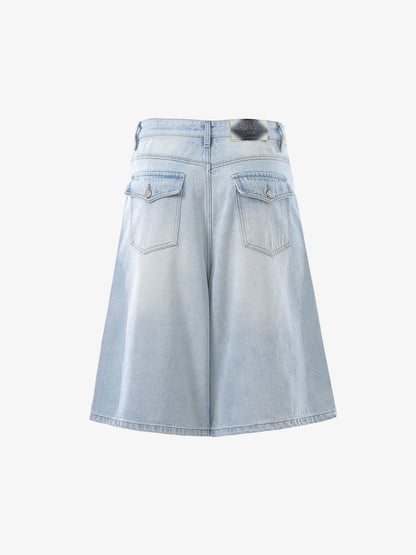 Panel Stitch Wide Leg Denim Jorts 