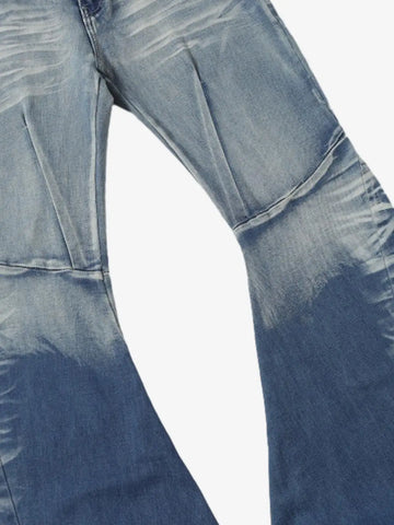 Washed Panel Seam Flare Jeans 