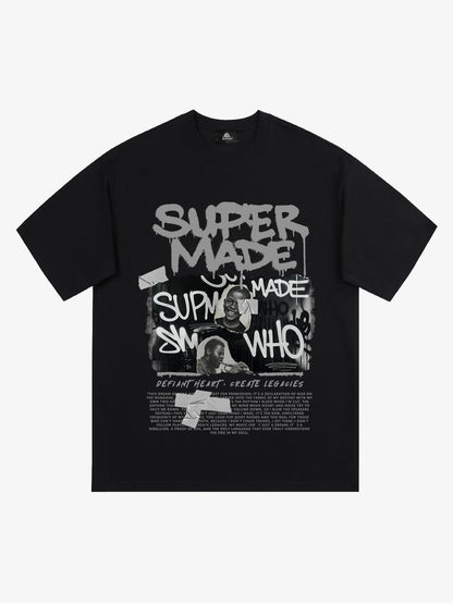 Streetwear Graffiti Character Collage Graphic T-Shirt 
