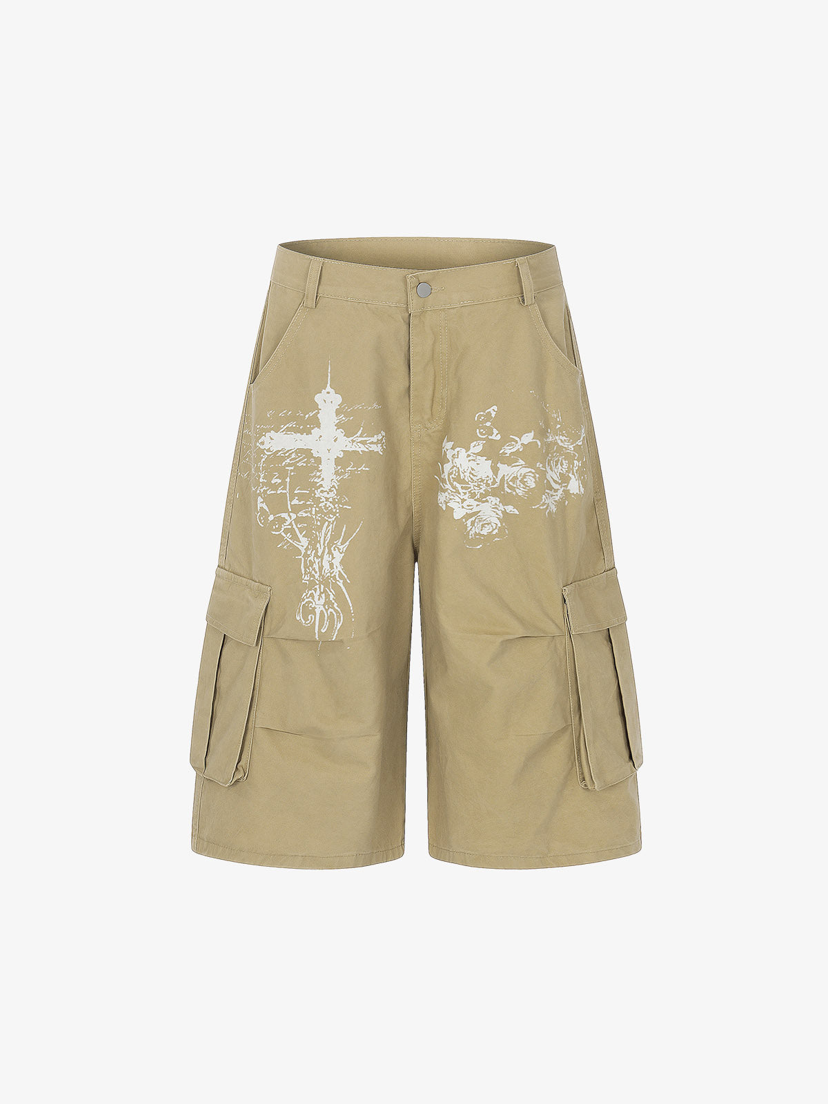 Gothic Cross Graphic Cargo Shorts 
