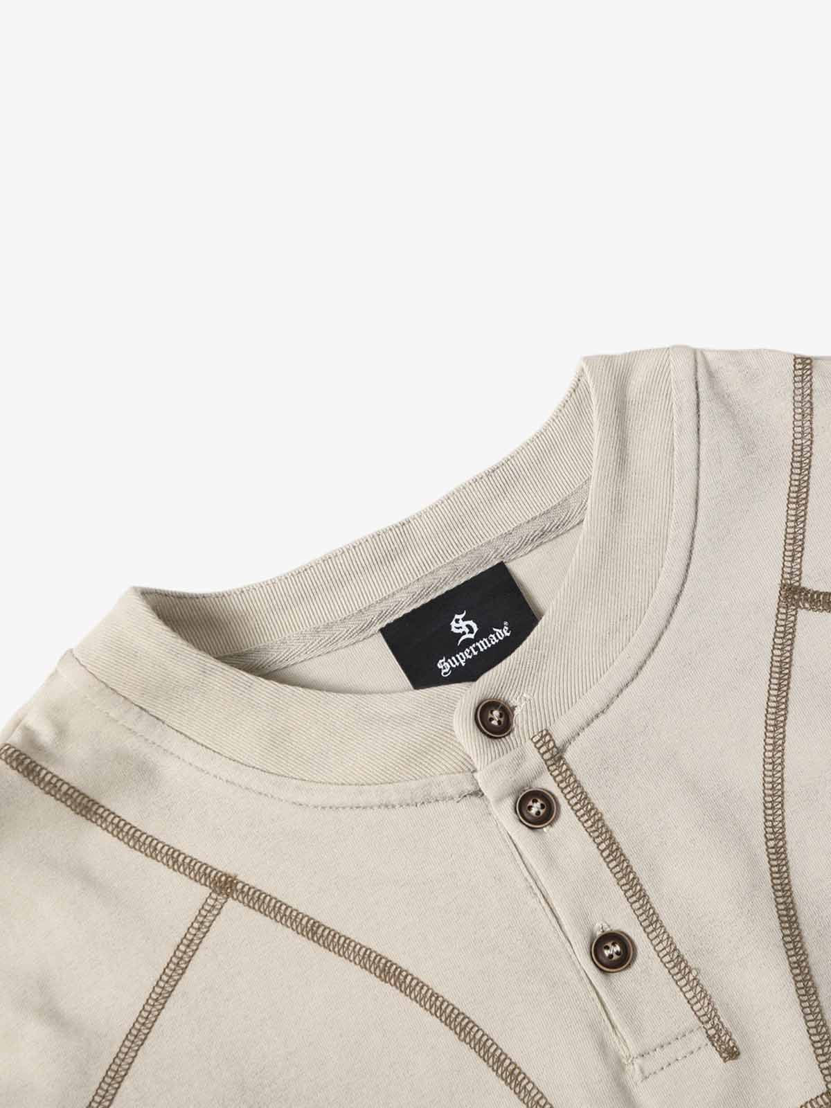 Vintage-Inspired Ombré Wash Henley Detail T-Shirt 