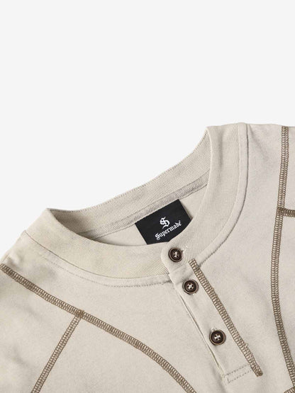 Vintage-Inspired Ombré Wash Henley Detail T-Shirt 