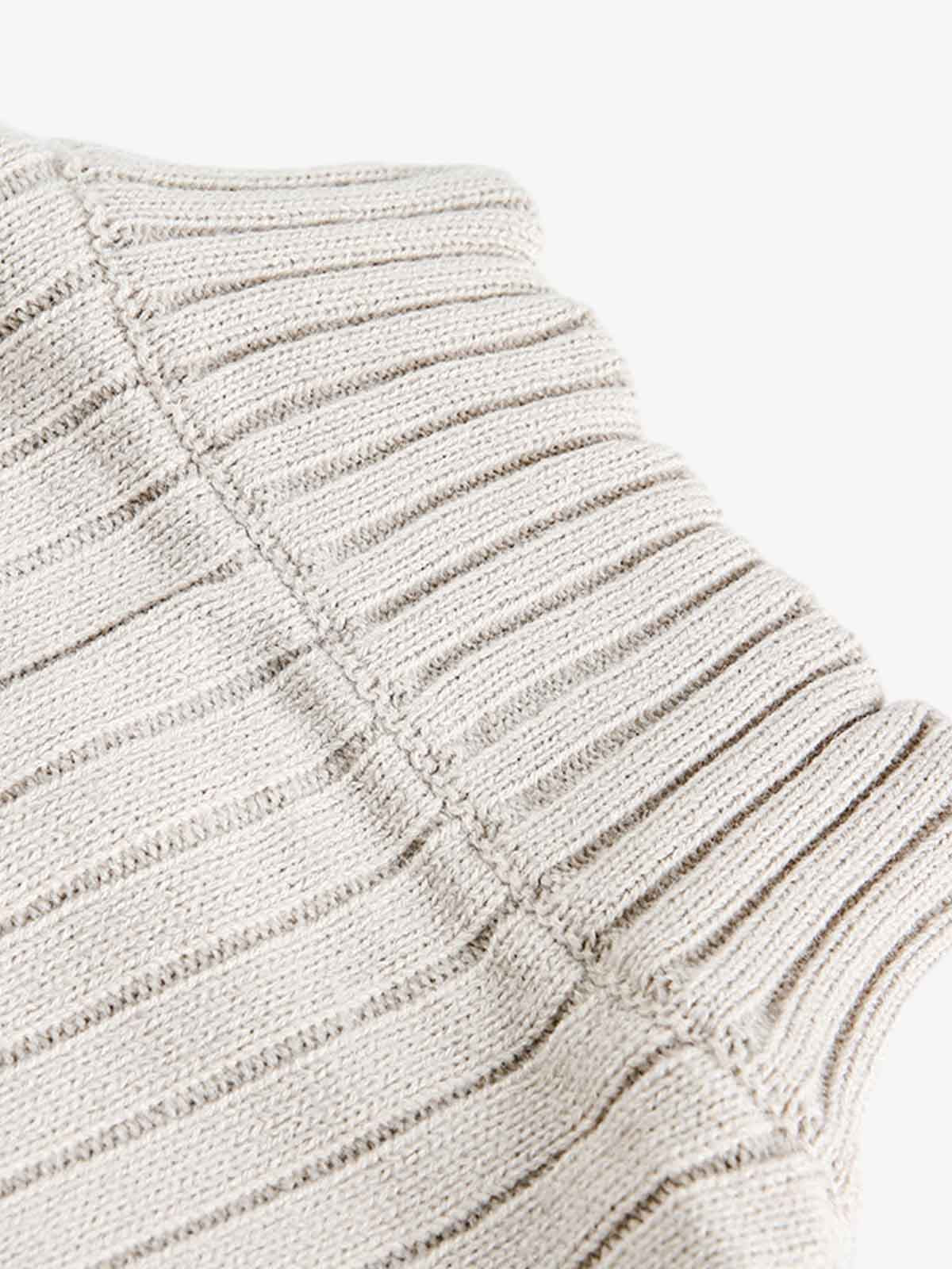 Retro Abstract Print Ribbed Stand Collar Zip-Up Sweater 