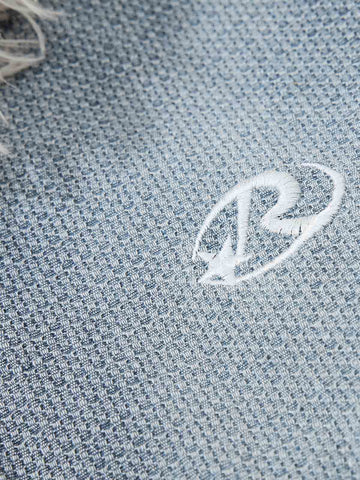 Washed Embroidered Fur-Lined Denim Bomber Jacket 