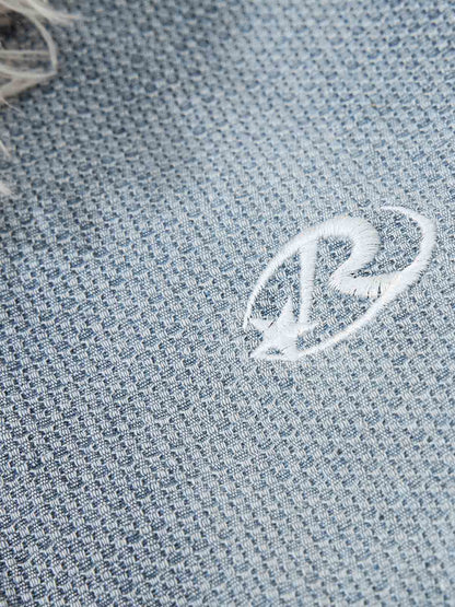 Washed Embroidered Fur-Lined Denim Bomber Jacket 